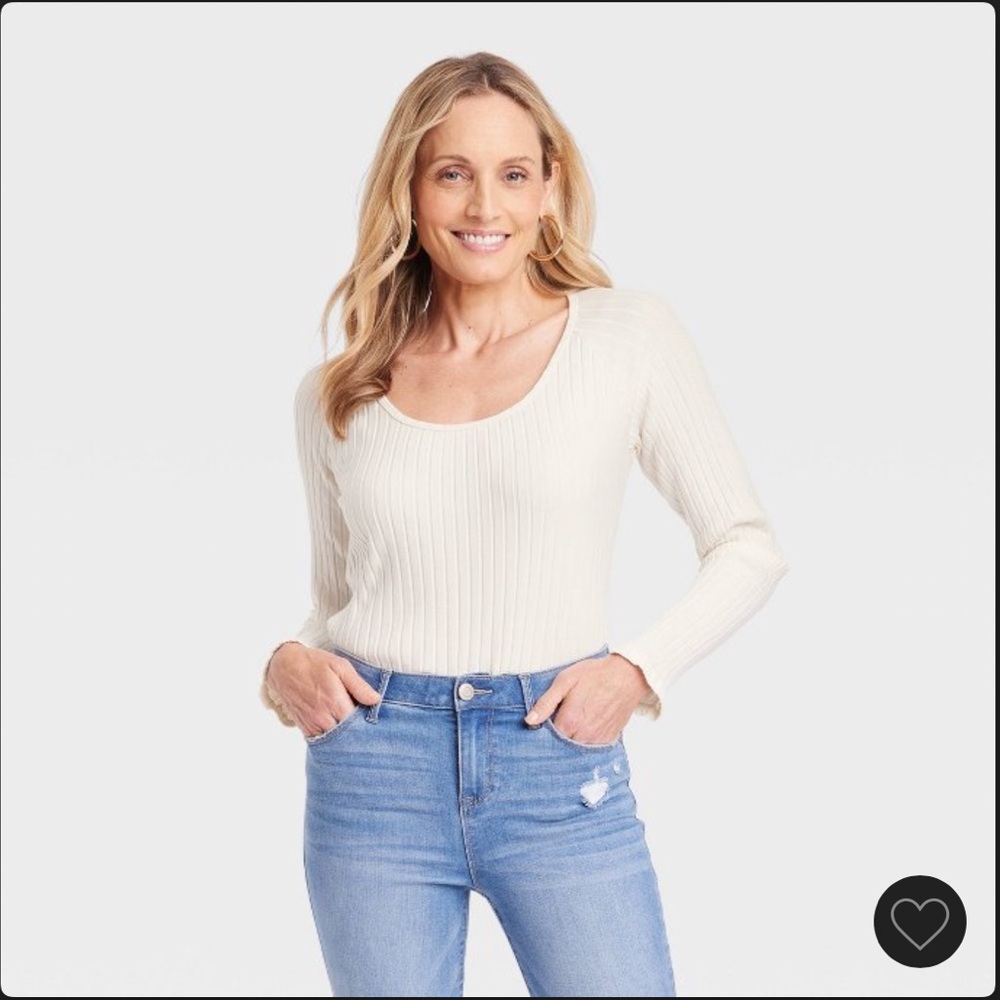 KNOX ROSE Cream Ribbed Long Sleeved Top Large